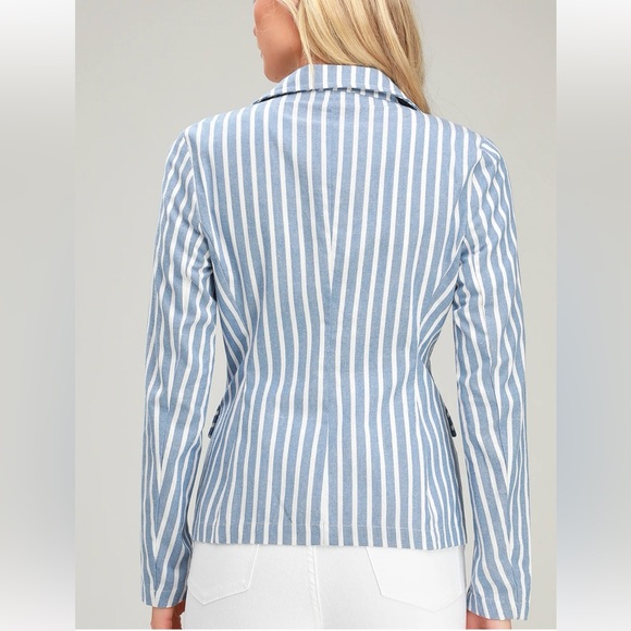 Lulus Halladay Light Blue Striped Blazer - Size M - Picture 3 of 5